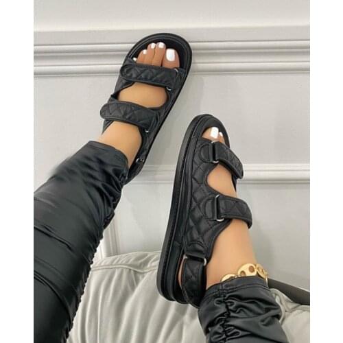 Summer Beach Sandals Solid Color Velcro Sandals Fashion Flat Open Toe Outdoor Casual Womens Shoes Plus Size 43
