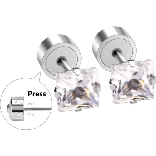 LUXUKISSKIDS 3-5mm Stainless Steel Stud Earring Crystal Square piercing Earrings For Women Fashion Jewelry Earings pendientes