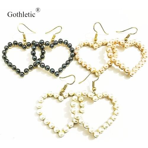 Gothletic Fashion Ivory/Pink/Grey Simulated-pearl Open Heart Drop Earrings for Women Fashion Jewelry