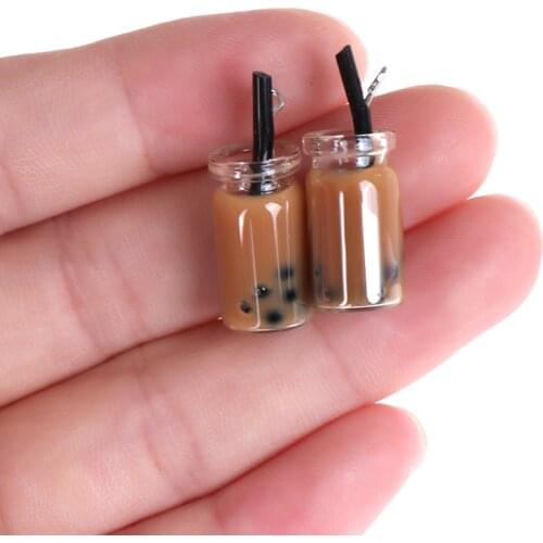 New 2pcs 1:12 Scale Mini Decoration Gifts Resin Dollhouse Mini Lemon Milk Tea Water Cup Miniature Dollhouse Accessories Cups Toy