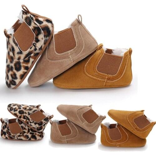 Toddler Newborn Baby Boy Girl Leather Soft Sole Crib Shoes Sneakers Prewalker Leopard Solid Warm First Walkers