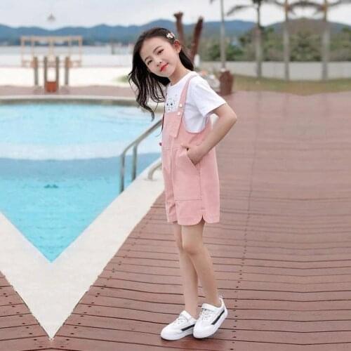 Toddler Baby Girls 3T 4 6 8 10 12Years Kids Summer White T-shirt + Romper Solid Sleeveless Overalls Casual Jumpsuit 2Pcs/sets