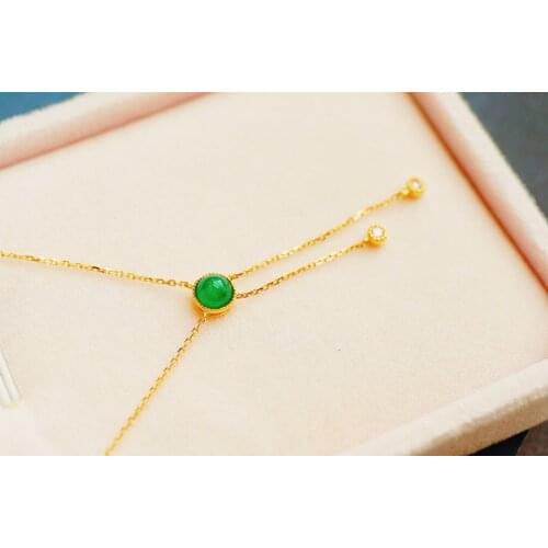 JHY Solid 18K Yellow Gold 5.5mm Nature Green Emerald Gemstones Pendants Necklaces for Women Fine Jewelry for Women Gifts