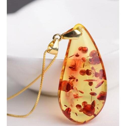 Natural Baltic Flower Amber Drop Pendant Necklace Women Fine Jewelry Floral Amber Amulet Gifts Ladies Fashion Charms Jewellery