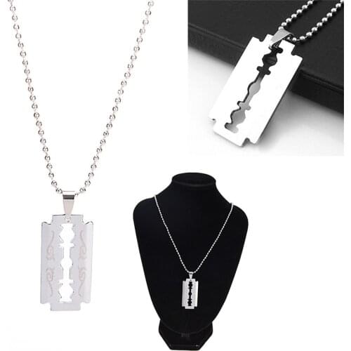 Cool Stainless Steel Razor Blades Pendant Necklaces Men Jewelry Steel Male Shaver Shape Necklaces & Pendants