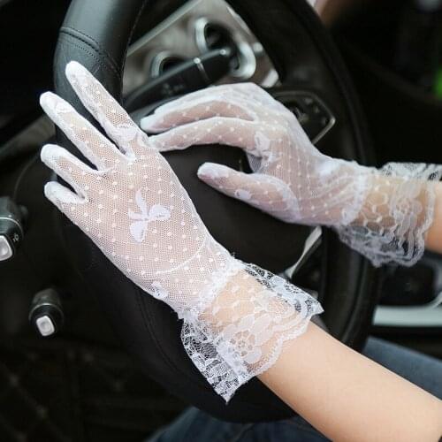 Summer Sexy White Lace Women Hollow Sunscreen Short Mesh Breathable Gloves Driving Cycling Thin High Elasticity Etiquette