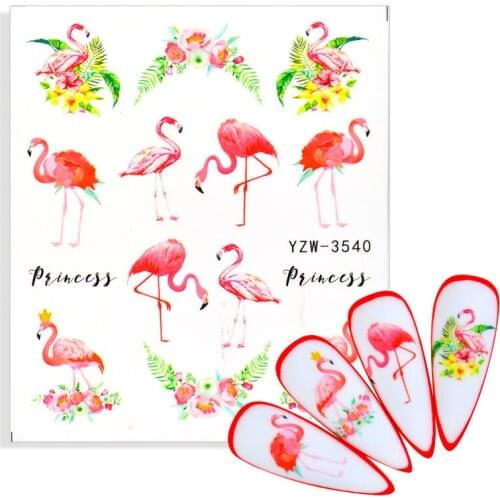 1 Sheet Flamingo Nail Sticker Flower Leaf Water Decal Transfer Nail Sliders Summer Tattoo DIY Manicure Nail Art Decoration
