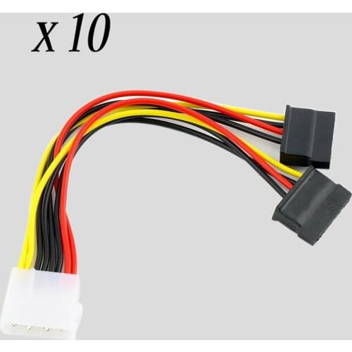 Worldwide Promotion10pcs Serial ATA SATA 4 Pin IDE Molex to 2 of 15 Pin HDD Power Adapter Cable Hot