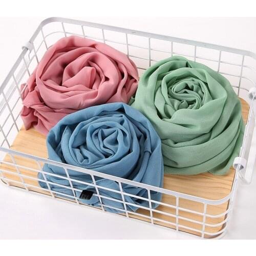 Luxury Spring Scarf Women Plain Bubble Chiffon Hijab Shawls And Wraps Solid Color Muslim Hijabs Scarves Bandana Design Scarfs