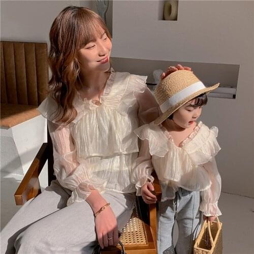Family Matching Clothes Outfits Look Mother Daughter Princess Blouse Clothing Mommy and Me Family Look Tops Shirt