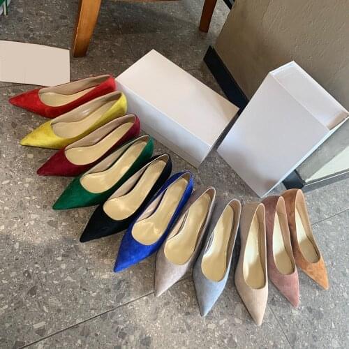 Womens Shoes New Fashion Ladies Pumps Genuine Leather Suede Party Dress Pumps Slip-On Pointed Toe Shoes For Women Large Size 40