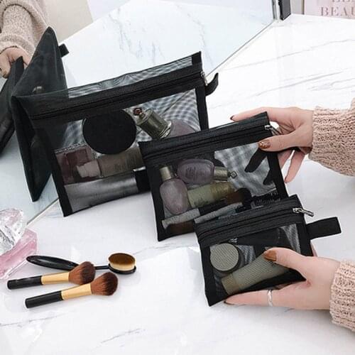 Lipstick Neceser Makeup Bag Case Girl Zipper Black Mesh Make Up Bag Pouch Womens Cosmetic Bag Travel Bath Toiletry Kit Storage