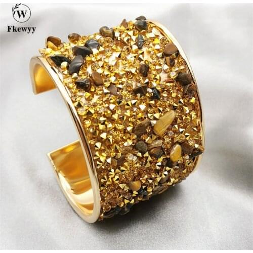 Fkewyy New Woman Bracelet Gothic Luxury Jewelry Handmade Rhinestones Cuff Bracelets Personality Round Shape Gift Girl Bangles