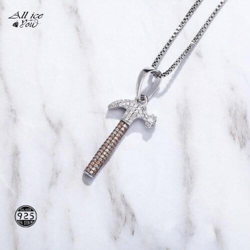 ALLICEONYOU 925 Sterling Silver High Quality Iced Out Cubic Zirconia Hammer Pendant Hip Hop Fashion Jewelry Elegant Gift