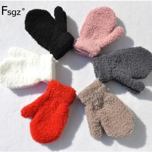 Winter Warm Wrap Gloves For Children Solid Knitted Inside Soft Wool Thicken Glove 1-4 Years Boys And Girls Finger-covered Gloves