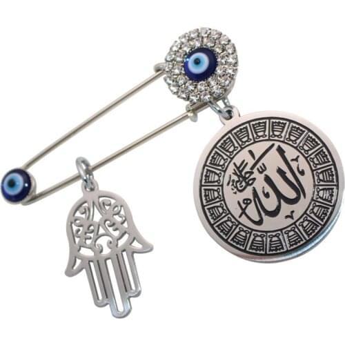 ZKD muslim islam ALLAH Turkish evil eye hamsa hand of fatima Stainless Steel brooch baby pin