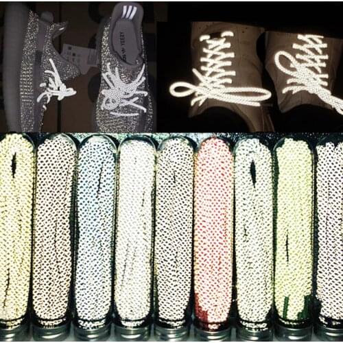 1 Pair 120cm Round Reflective Runner Shoes Laces Safety Luminous Glowing Shoelaces Unisex Sport Basketball Canvas With Case