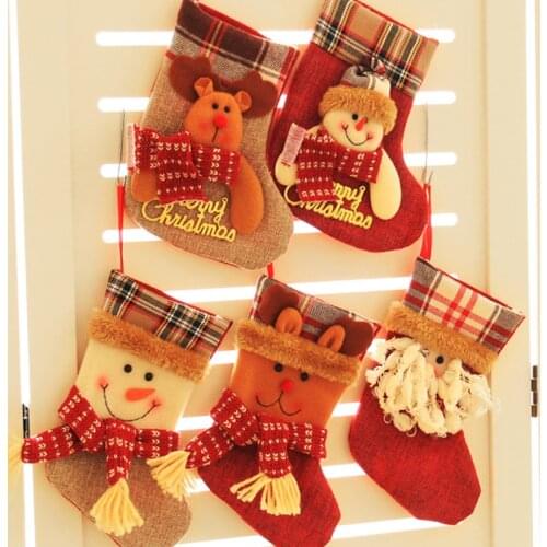 1Pcs Christmas stocking Small plaid Santa Claus sock gift bag kids christmas decoration candy bag ball Christmas tree ornaments