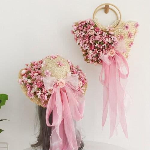 2021 design circular wooden top handle new straw rattan ribbon floral flower shoulder bag hobos bag women bag