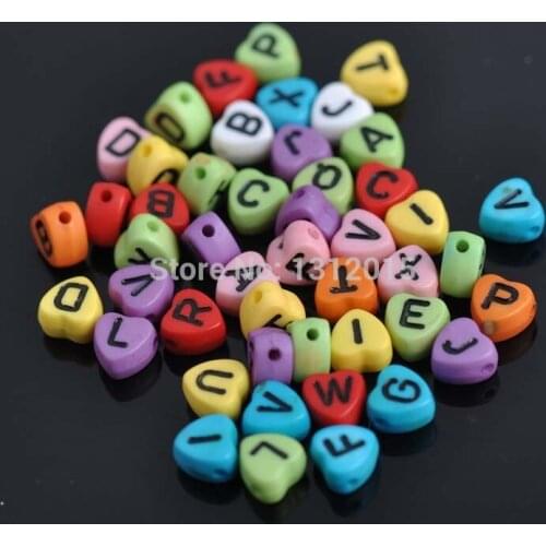 400Pcs 7mm Mixed Alphabet Letter Acrylic Flat Heart Spacer Beads For jewelry making Diy YKL0236