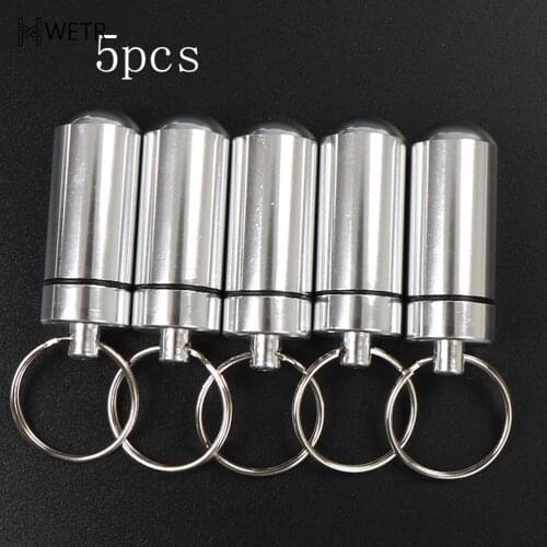 5PCS Portable Mini Pill Bottle Keychain Aluminum Container Waterproof Travel Medicine Holder Case Keyring