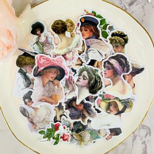 52PCS Retro girl Scrapbooking stickers book Student kids toys Notebook label Decorative sticker paper Stationery