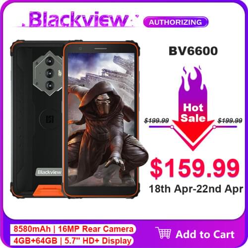 Blackview BV6600 IP68 Waterproof 8580mAh Rugged Smartphone 4GB+64GB 5.7'' Android 10.0 Octa Core 4G NFC Big Battery Mobile Phone