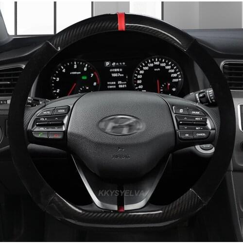 Carbon Fiber Leather Steering Wheel Cover D Shape for Hyundai ioniq 2016 2017 2018 2019 2020 Leather Car Styling Auto Protector