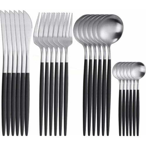 Black Gold Cutlery Set Stainless Steel Dinnerware Set 24Pcs Kitchen Tableware Set Knife Fork Spoon Dinner Silverware Set Kitchen