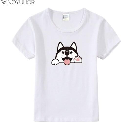 Funny Husky Dog Printing T-shirt Childrens Boy/Girl O-Neck Short Sleeves Summer Casual Cartoon T Shirt Kids 2020 New Fashion