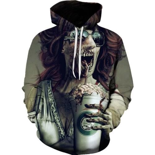 Halloween Cool Locomotive Hooded Pullover Men 3D Printing Brain-sucking punk female zombies Streetwear Harajuku Style Hoodies