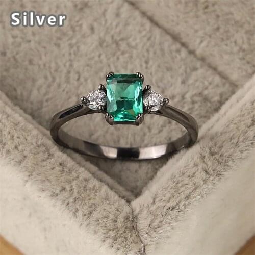 Hot selling 925 sterling silver noble square ring double bead platinum zircon green crystal jewelry platinum zircon womans gift