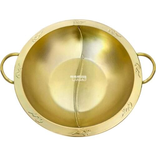 Chinese Style Copper Hot Pot Pot Pure Brass Double-Ear Mother Two-Flavor Hot Pot Induction Cooker Copper Pot Hot Pot Pot