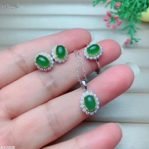 925 sterling silver natural jasper gemstone girls ring necklace pendant earrings 3 pieces of micro-inlaid zircon shiny set water