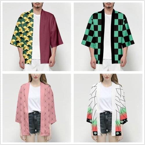 Anime Demon Slayer Kimetsu No Yaiba Tanjiro Kamado Cosplay Costume Men Kimono Plus Size Jackets Halloween Party For Women