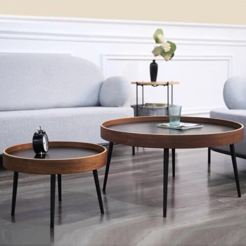 Round Coffee Tables Minimalist Simple Modern Wood metal Casting Sofa Side Table Bedside Tea Tray Floor Center End Table