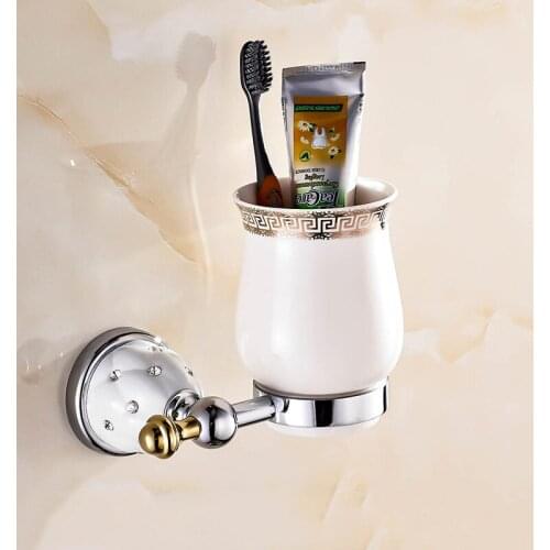 Vidric bathroom hardware brass toothbrush holders gold wall mounted with ceramic cup holder bathroom accessories FREE SHIPPING