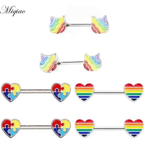 Miqiao 2pcs Fashion Color Dripping Oil Stitching Block Love Breast Ring Piercing Jewelry