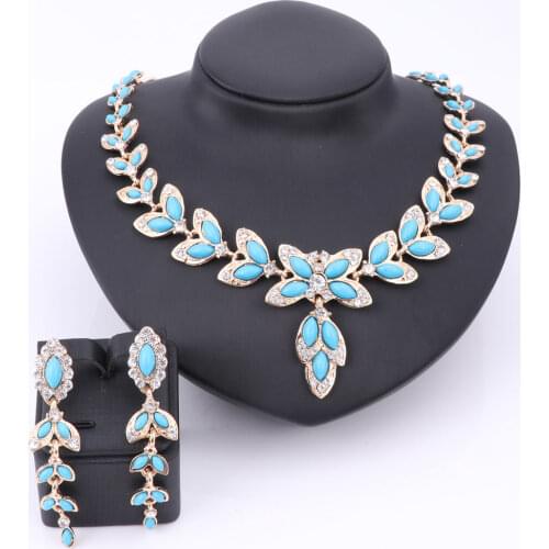 Fashion Party Accessories Simulated Blue Pearl Crystal Jewelry Sets For Women Statement African Beads Necklace Earrings