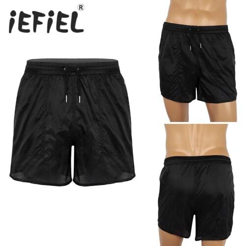 Male Mens Boxer Shorts Elastic Waist See-Through Drawstring Quick Dry Beach Shorts Swim Trunks with Bulit-in Mesh Briefs Pants