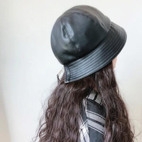 XXIANG005 New autumn fashion women casual artificial leather bucket hat Girl lady zipper Fisherman hats Panama cap gorros