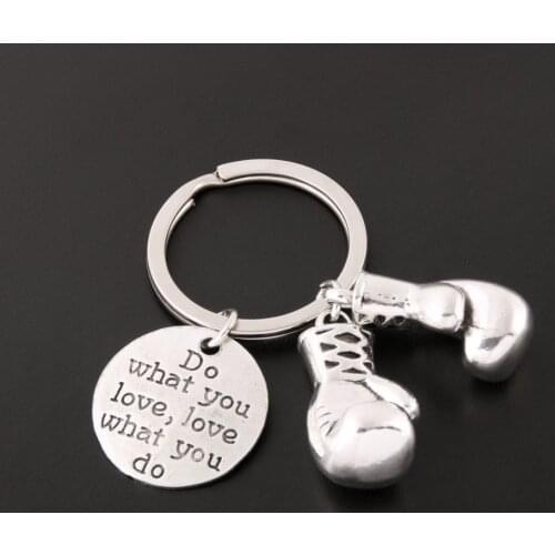 New Metal Boxing Gloves Keychain Letter Do What You Love Sports Key Ring For Women Men Boxer Movement Jewelry