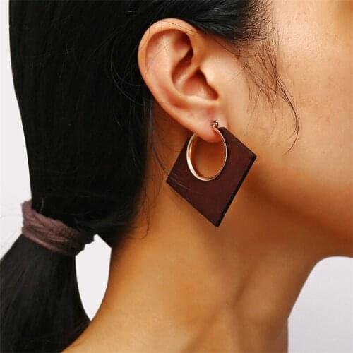 New square wooden Earrings create classic Brown geometric Earrings
