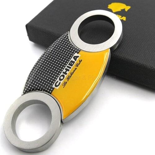 COHIBA Stainless Steel Cigar Cutter Sharp Blade Zigarren Cutter Yellow Cigar Knife Guillotina With Gift Box Smoking Tool