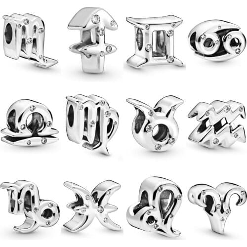 Original Sparkling Twelve Zodiac Constellations With Crystal Beads Fit 925 Sterling Silver Charm Bracelet DIY Jewelry