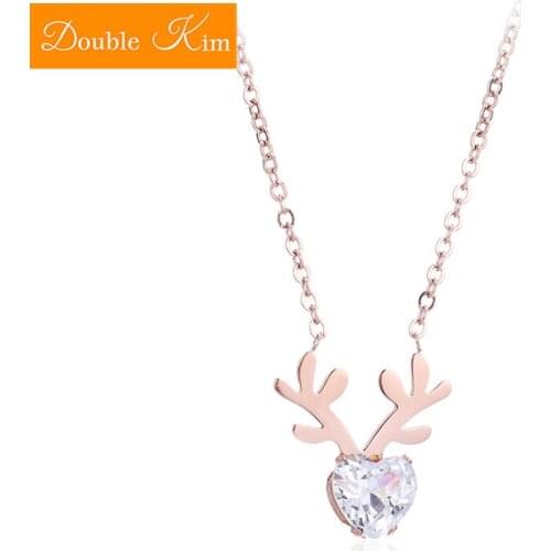 Plum Blossom Deer Simple Inlaid Zircon Titanium Stainless Steel Rose Gold Color Chain Necklace Trendy Fashion Women Jewelry Gift