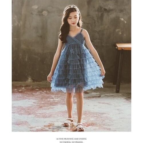 Girls dress summer dress tulle dress Princess dress with straps blue birthday party dress 110cm to 160cm dress