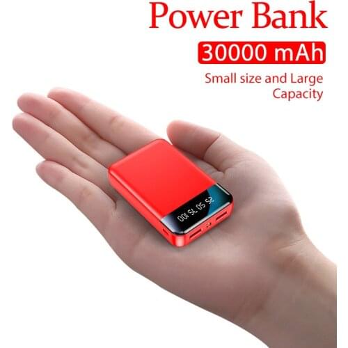 Portable Mini 30000mAh Power Bank with LED Light LCD Digital Display Fast Charging External Battery for Xiaomi Iphone Samsung
