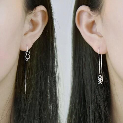 1 Pair Ear Clip Long Tassel Earrings Women Elegant Ear Line Leaf Cat Note Pendant Earrings Fashion Pendientes Jewelry Oorbellen