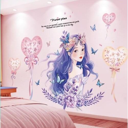 [shijuekongjian] Girl Butterflies Wall Stickers DIY Flower Plants Mural Decor Decals for Baby Room Kids Bedroom House Decoration